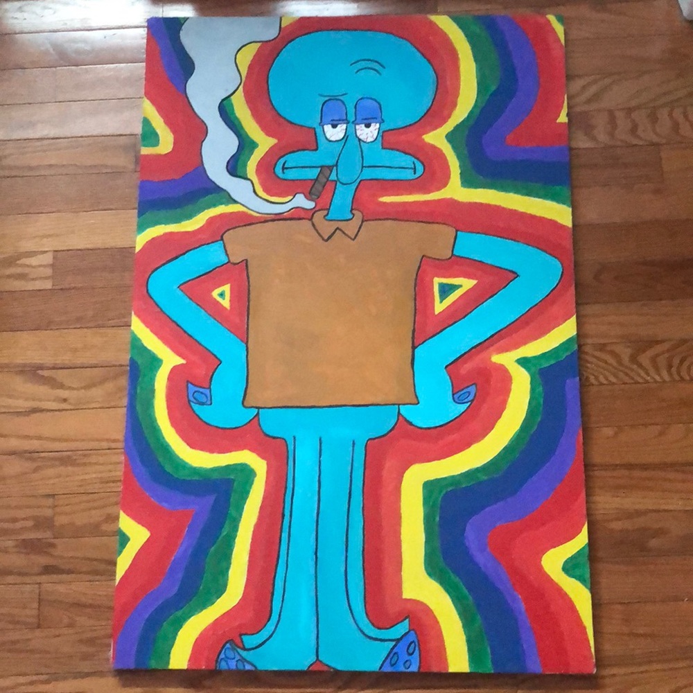 Squid-ward smoking a blunt